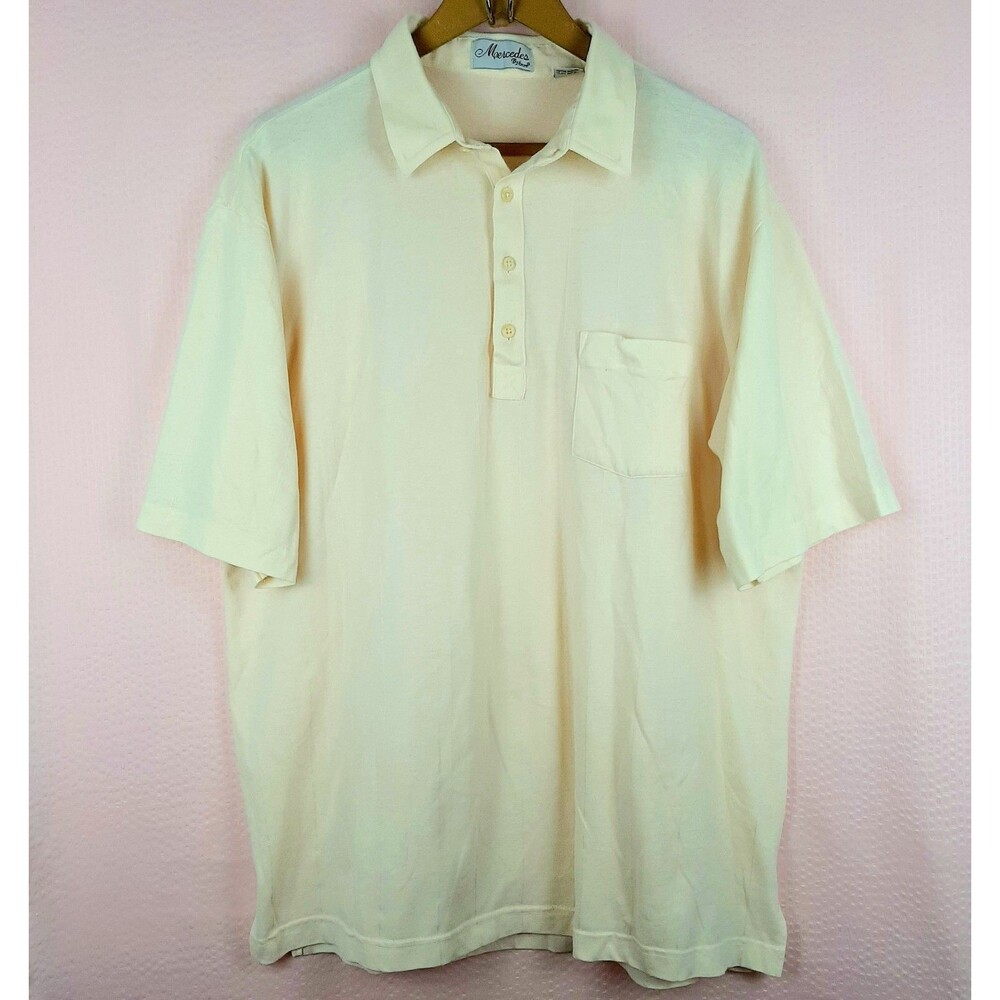 Mercedes By Enro Mens Polo Shirt Button up Striped Short Sleeve Yellow Size XL